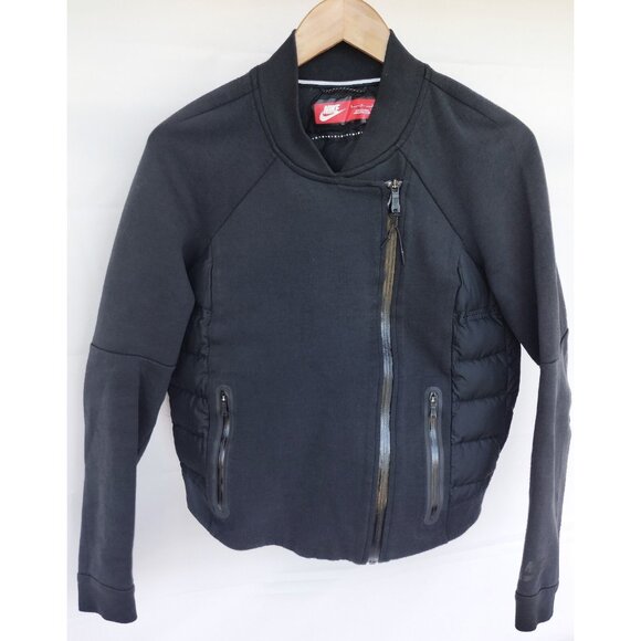 Nike Tech Fleece Aeroloft Down Short Moto Jacket Black Women's Medium - Picture 1 of 11
